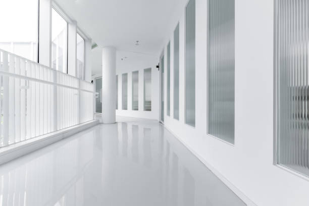 istock Glass floor to ceiling windows on both sides of the corridor 1415469131
