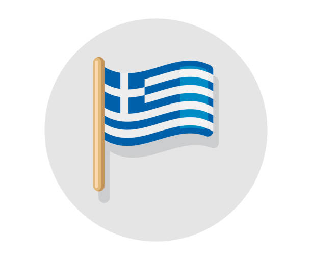 スティックフラッグに振るギリシャのベクトル。ギリシャの国旗 - greek flag点のイラスト素材／クリップアート素材／マンガ素材／アイコン素材