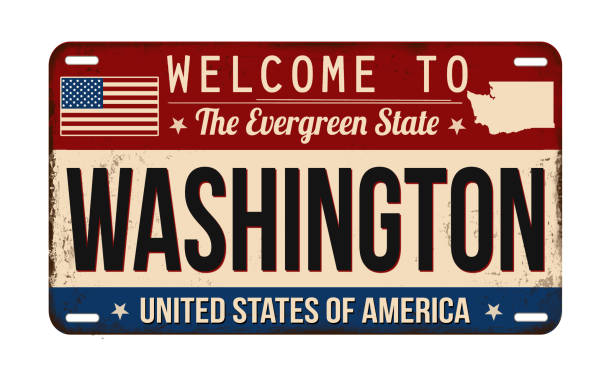 witamy na zardzewiałej tablicy rejestracyjnej washington vintage - license plate metal rusty old stock illustrations