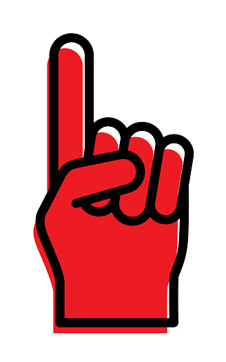 Vector illustration of a red number one gesturing hand with a bold black offset outline on it.