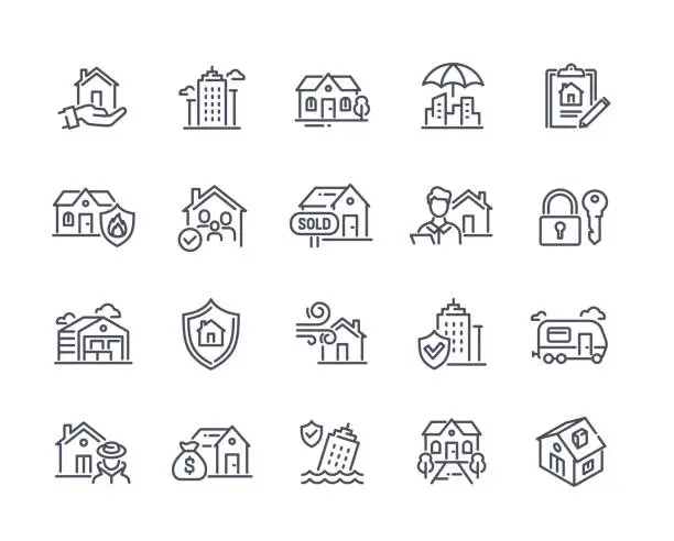 Vector illustration of Property set of simple line icons