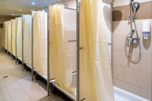 istock Shower cabins in the gym or swimming pool 1415476482
