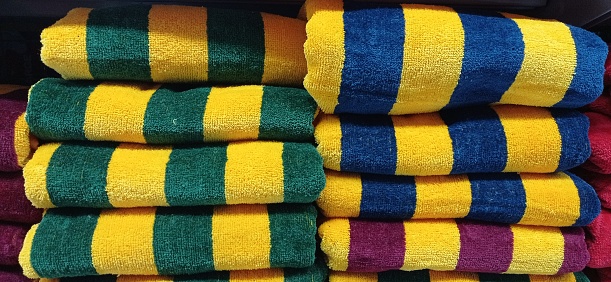 Colorful towels at supermarket