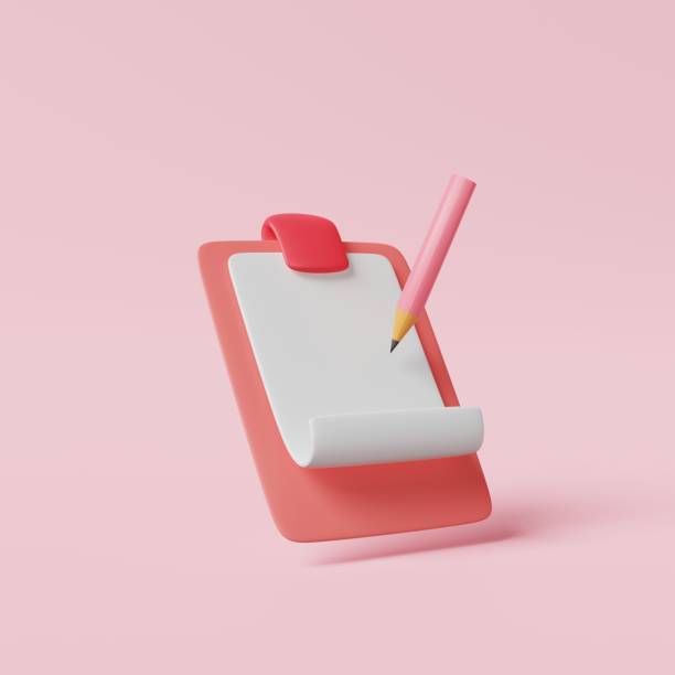 istock Pink clipboard with blank white paper sheet and pencil for note and checklist pink background. Minimal business information notepad, notebook document board for task list report concept. 3d rendering 1415479834