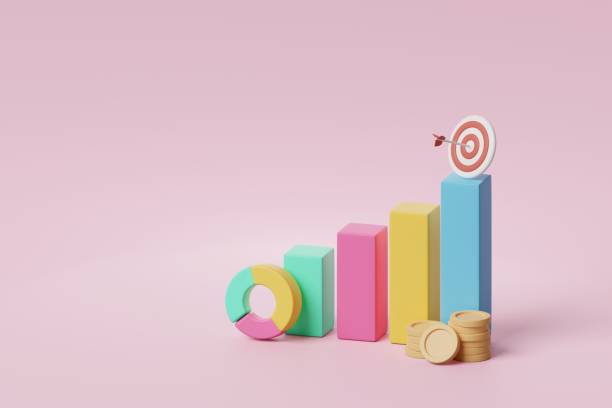 istock Bar and pie chart graph with target board on pink background. Marketing plan infographic data analysis. Digital diagram information statistic of business sale progress and profit report for management 1415479876