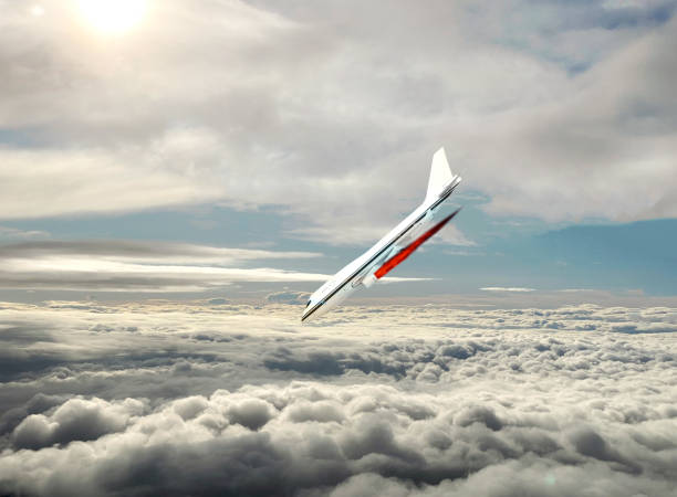Airplane with engine on fire, concept of aerial disaster