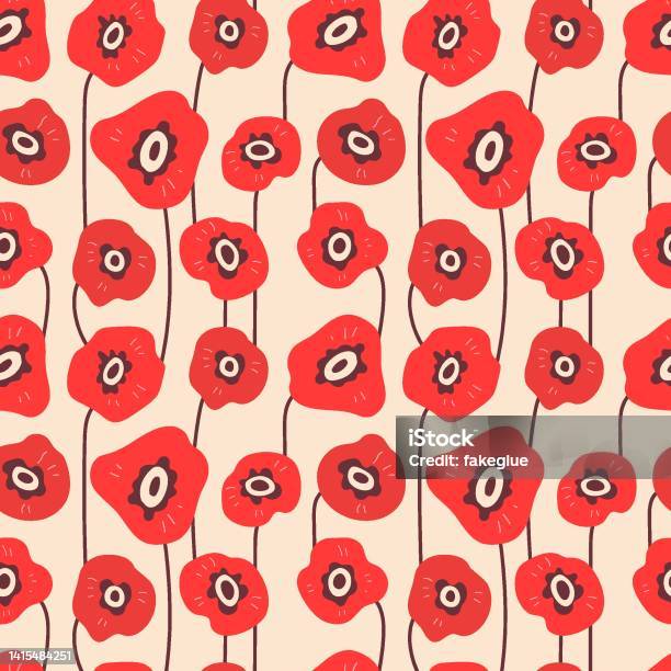 Poppy Pattern Vector Seamless Vector Floral Pattern With Abstract Red Poppies Stock ...
