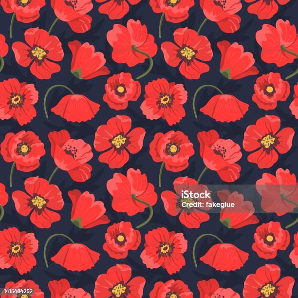 Poppy Pattern Vector Seamless Vector Floral Pattern With Abstract Red Poppies Stock ...