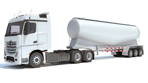 istock Heavy truck with tank trailer 3D rendering on white background 1415501380