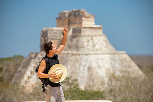 Tourist visiting the puuc mayan route
