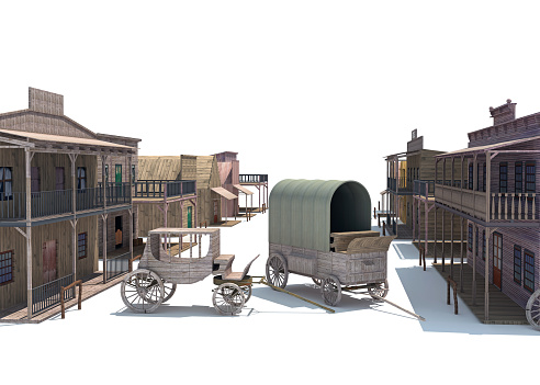 3D rendering of Old Western Town model on white background