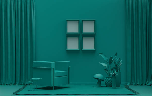 istock Single color monochrome dark green color interior room, 4 poster frames 1415505214