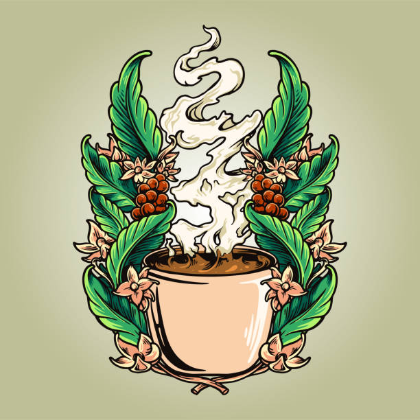 コーヒー豆の植物とカップのイラスト - coffee bean coffee crop espresso mocha点のイラスト素材／クリップアート素材／マンガ素材／アイコン素材