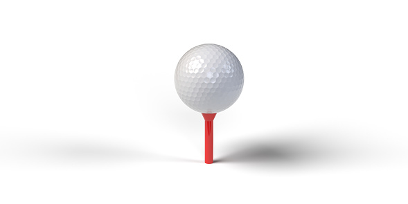 Golden golf ball isolated on white background 3d rendering