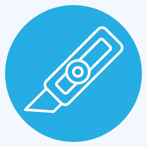 ilustrações de stock, clip art, desenhos animados e ícones de icon cutter knife. suitable for paint art tools symbol. blue eyes style. simple design editable. design template vector. simple illustration - plate plastic blue white background