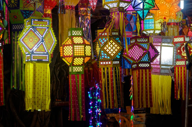 istock Colorful traditional Lanterns in Various Shapes Akash kandil (Diwali decorative lamps) 1415511694