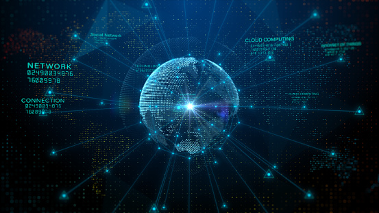 Technology Network Data Connection, Digital Data Network, and Cyber Security, Futuristic Global Network Connection, Abstract Background 3d rendering