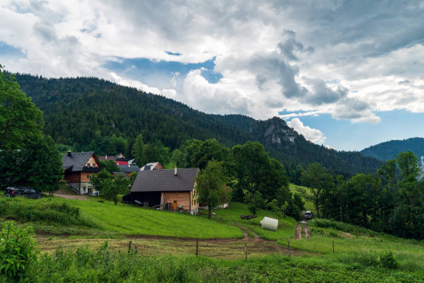 Podrozsutec hamlet bellow Maly Rozsutec hill in Mala Fatra mountains in Slovakia stock photo