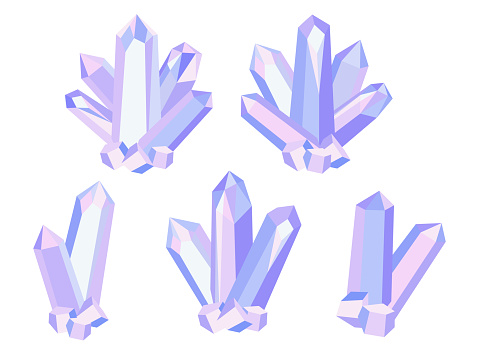 Crystal cluster color icon illustration set