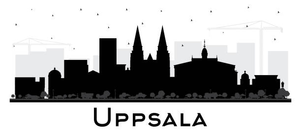 illustrations, cliparts, dessins animés et icônes de uppsala sweden city skyline silhouette avec des bâtiments noirs isolés sur blanc. - uppsala cathedral