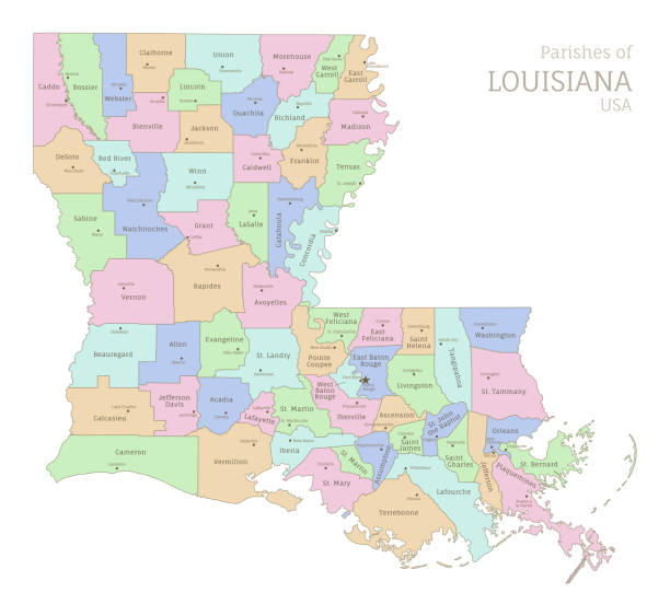 political color map of louisiana, usa federal state - louisiana stock illustrations