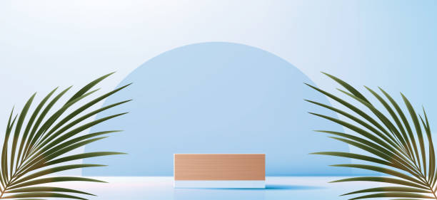 istock Cosmetic blue background and premium podium display for product presentation branding and packaging presentation. studio stage with shadow of leaf background. vector design 1415521092