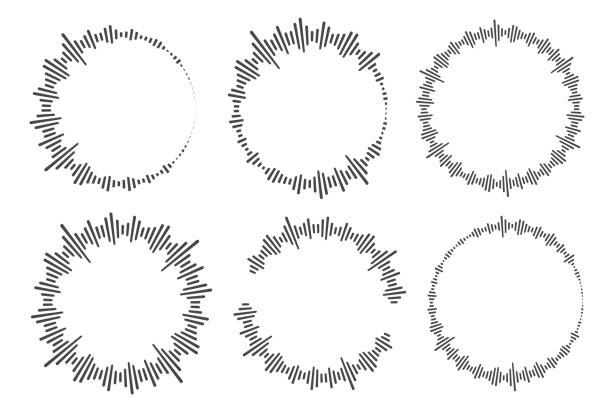 Circle audio waves. Circular music sound equalizer. Abstract radial radio and voice volume symbol. Vector illustration. Circle audio waves. Circular music sound equalizer. Abstract radial radio and voice volume symbol. Vector illustration music stock illustrations