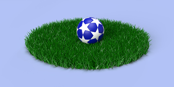 Soccer Ball Match concept: 3D rendered round objects with hexagon patterns. Various colors, different designs, used for competitive team sports. Sport background with large blank copy space. Realistic equipment. Detailed texture and stitches. Football is a high motivated and loved game in all countries.