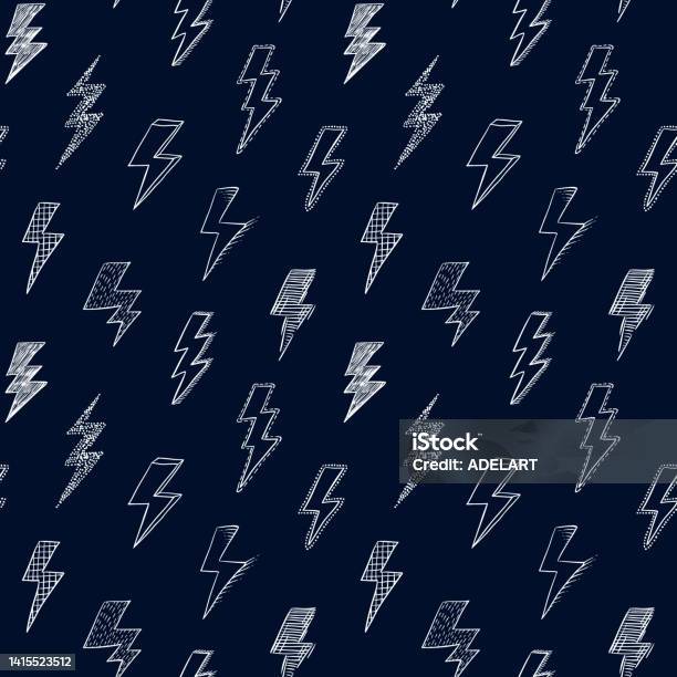 Pattern Vector Thunder Lightning Doodle Pattern Thunder Or Storm Symbol 80th 90th Style Sketch ...