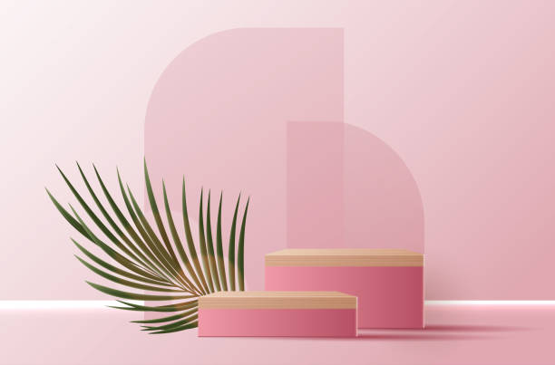 istock Cosmetic pink background and premium podium display for product presentation branding and packaging presentation. studio stage with shadow of leaf background. vector design 1415523830