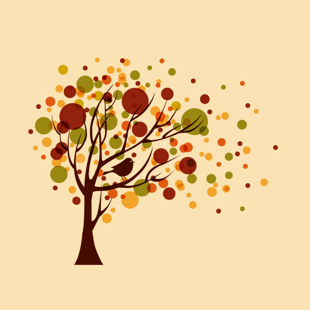 illustrations, cliparts, dessins animés et icônes de silhouette d’arbre d’automne avec oiseau - bush bird tree wood