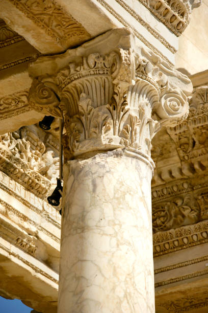 Column detail of Celsus Library from Roman archaeological site Ephesus in izmir, Turkey.