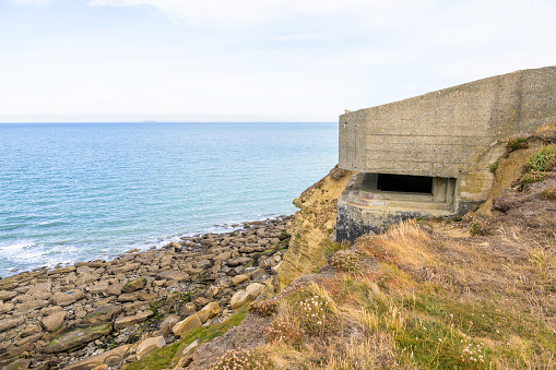 Bunker built by Germany during World War II near Cap Gris Nez on a calm cloudy day in summer