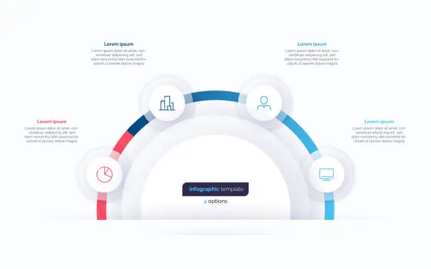 Vector illustration of Four option circle infographic design template. Vector illustration