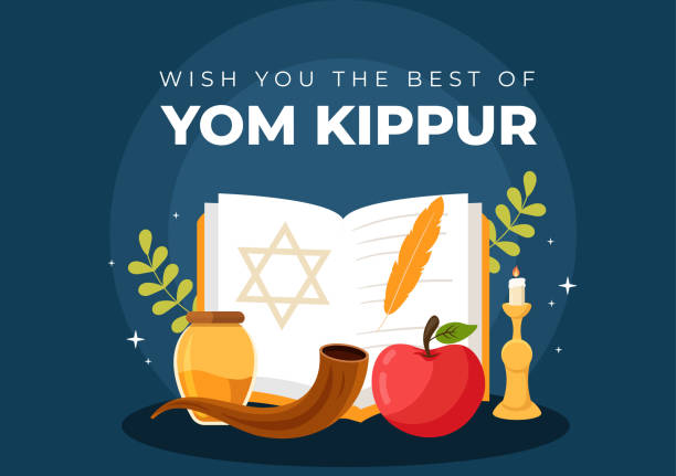 празднование йом кипура рисованный мультфильм плоская иллюстрация ко дню искупления в иудаизме на фоне дизайна - yom kippur stock illustrations
