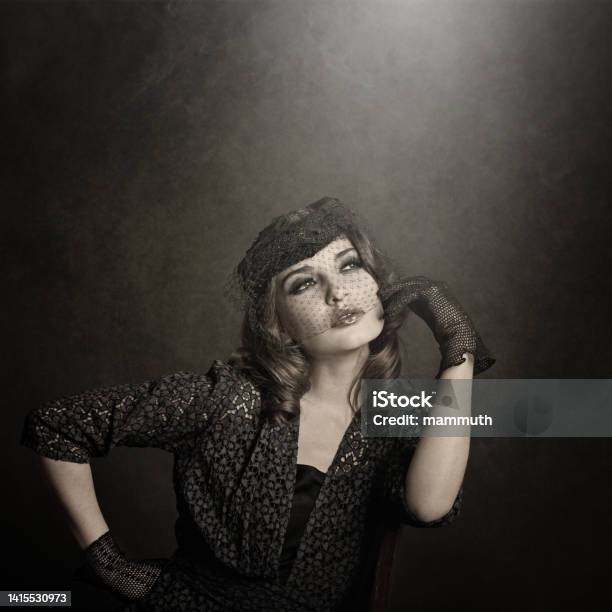 Retro Woman Portrait Stock Photo - Download Image Now - 1920-1929, 20-24 Years, 20-29 Years