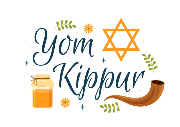 празднование йом кипура рисованный мультфильм плоская иллюстрация ко дню искупления в иудаизме на фоне дизайна - yom kippur stock illustrations