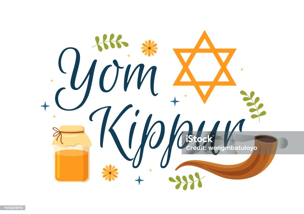 Yom Kippur Celebration Hand Drawn Cartoon Flat Illustration to Day of Atonement in Judaism on Background Design - Royalty-free Yom Kippur Vector Art