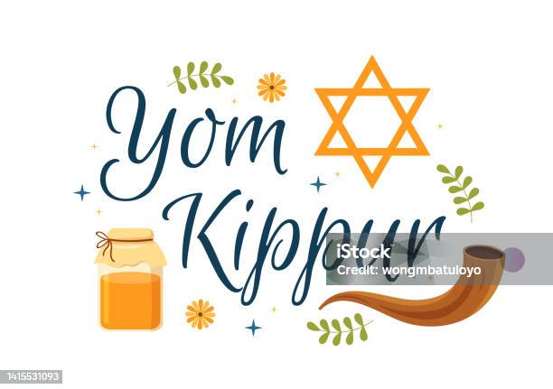 Yom Kippur Celebration Hand Drawn Cartoon Flat Illustration To Day Of Atonement In Judaism On Background Design Stok Vektör Sanatı & Yom Kippur‘nin Daha Fazla Görseli