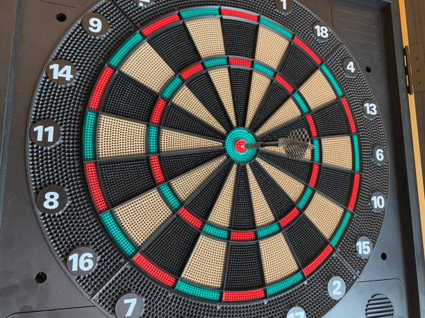 istock Dartboard view from the side with a dart hitting the bullseye 1415534991