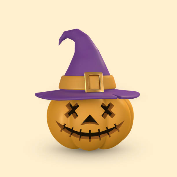 istock Cute cartoon 3d Halloween pumpkin with scary face. Halloween concept. Vector illustration 1415536217