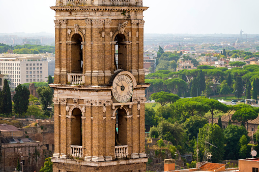 Close up Tower of Campidoglio, Capitoline Hill in Rome, Italy