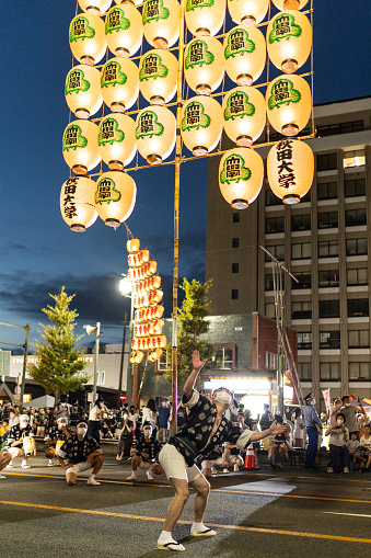 06 August 2022 Akita city, Akita, Japan. After no festivals for three years the Akita Kanto matsuri. One of Japan's biggest festivals was back in full swing.