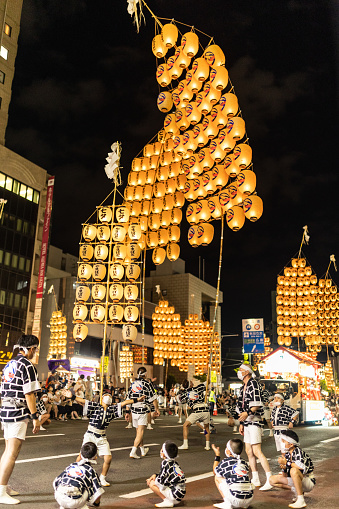 06 August 2022 Akita city, Akita, Japan. After no festivals for three years the Akita Kanto matsuri. One of Japan's biggest festivals was back in full swing.