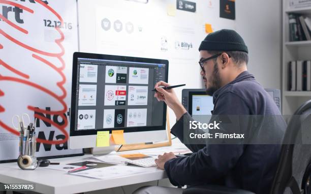 Asian Graphic Designer Working In Office Artist Creative Designer Illustrator Graphic Skill Concept Stock Photo - Download Image Now