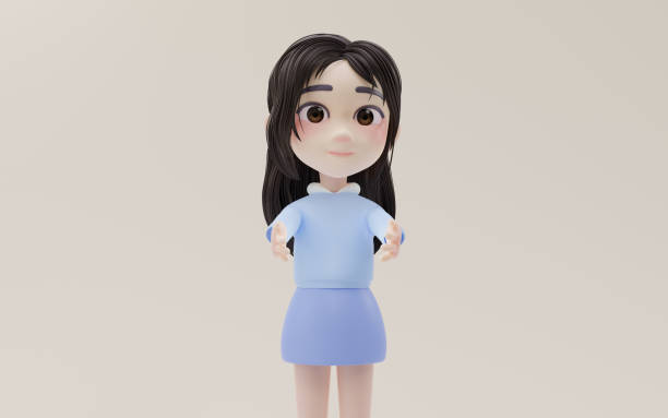 istock Little girl stretch her hands with cartoon style, 3d rendering. 1415538306