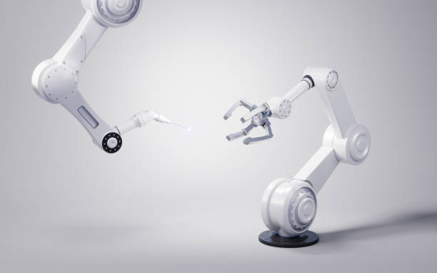 Mechanical arm with white background, 3d rendering. Mechanical arm with white background, 3d rendering. Computer digital drawing. robotic arm stock pictures, royalty-free photos & images