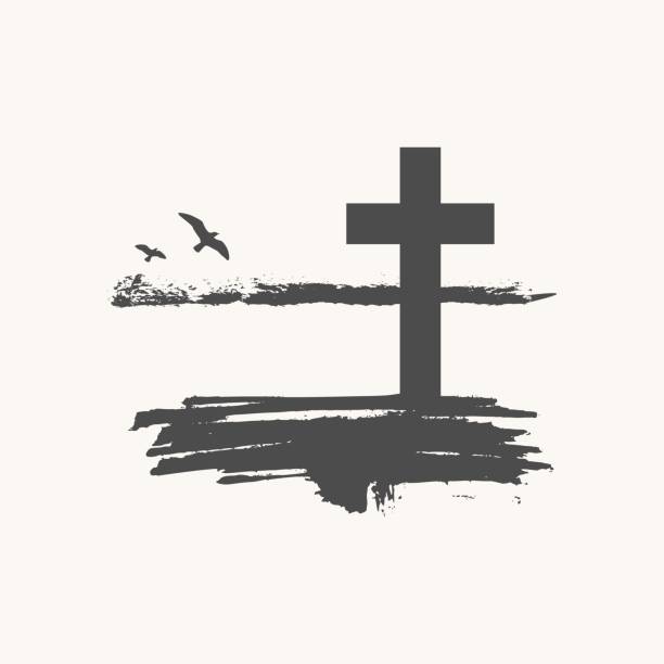 christliches kreuz mit grunge-pinselstrich. illustration des religionskonzepts - forgiveness praying miracle rescue stock-grafiken, -clipart, -cartoons und -symbole