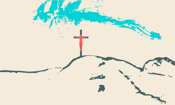 istock Christian cross on Golgotha mountain. Religion concept illustration. Jesus Christ Crucifixion. 1415540536