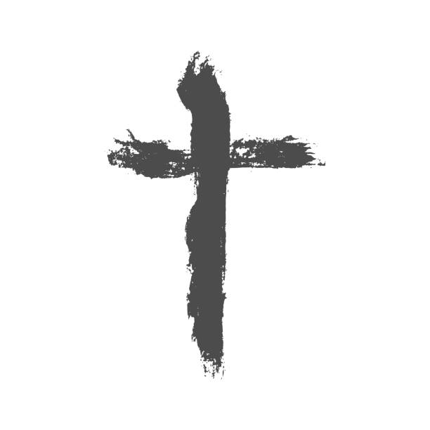 christliches kreuz im grunge-stil für aschermittwoch webbanner oder soziale grafik. der erste tag der fastenzeit ist ein heiliger tag des gebets und des fastens. - forgiveness praying miracle rescue stock-grafiken, -clipart, -cartoons und -symbole